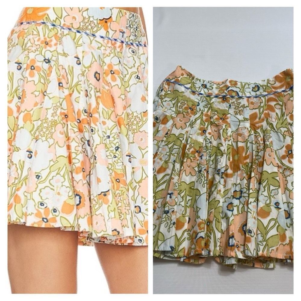 Cleobella Nora Retro Floral Pleated Mini Skirt Size Small Medium See Measurement